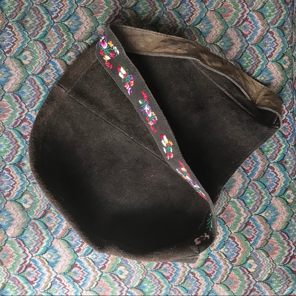 Vintage Brown Leather Satchel Purse Embroidered